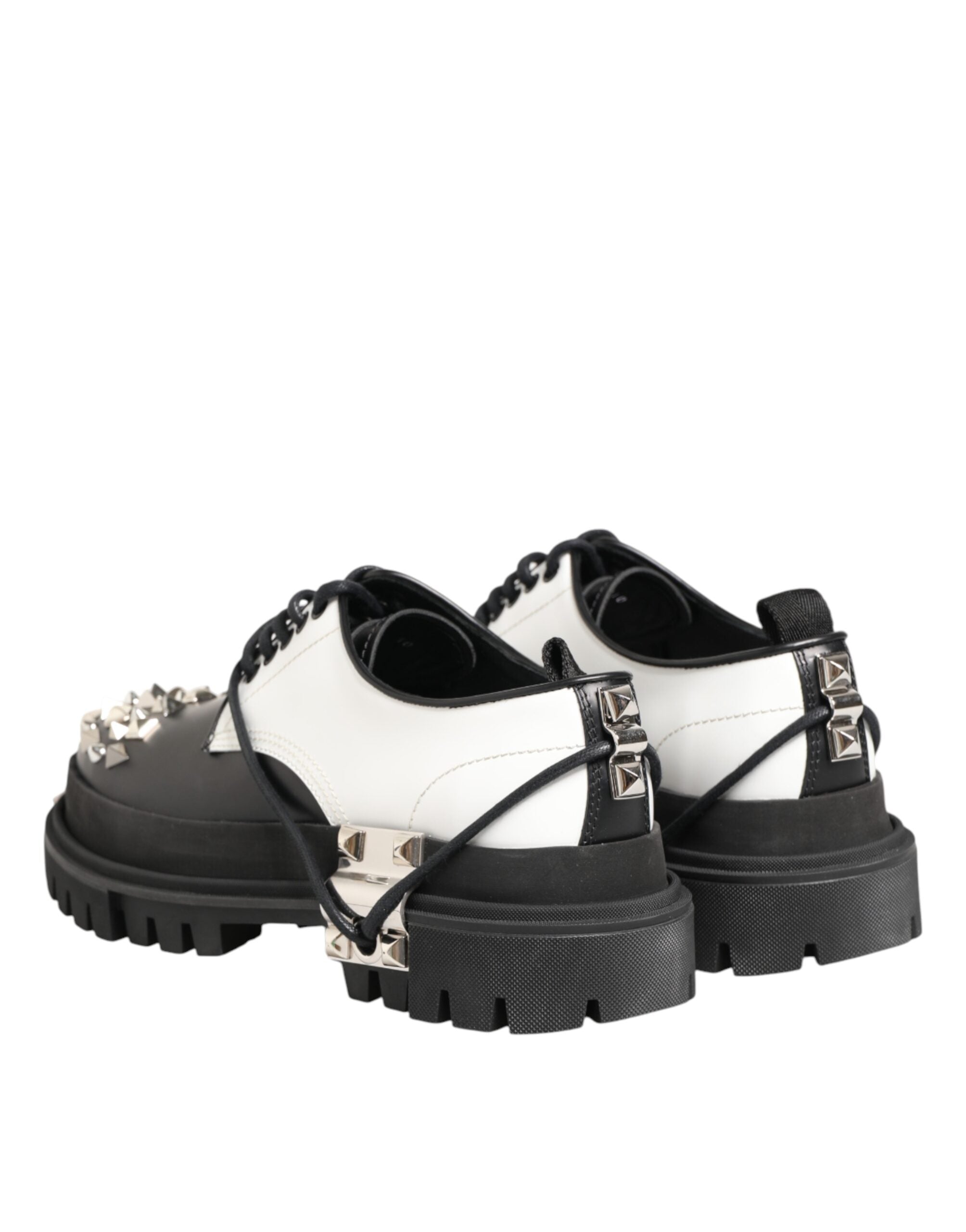 Dolce & Gabbana Schwarze-Weiße Herren-Derby-Schuhe mit Nieten