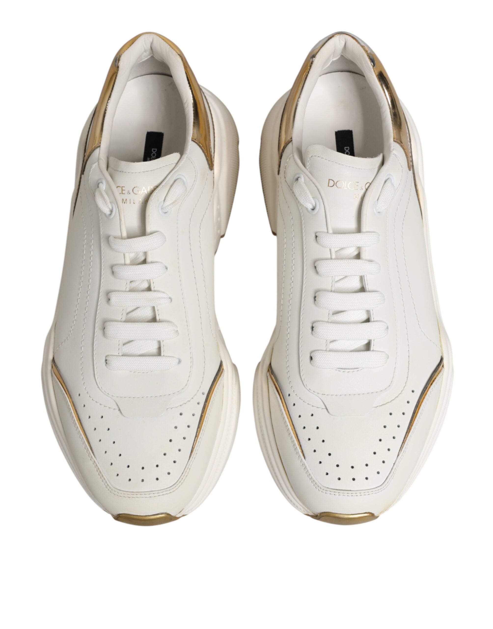 Dolce & Gabbana Weiße und goldene Daymaster Sneakers mit niedrigem Schaft