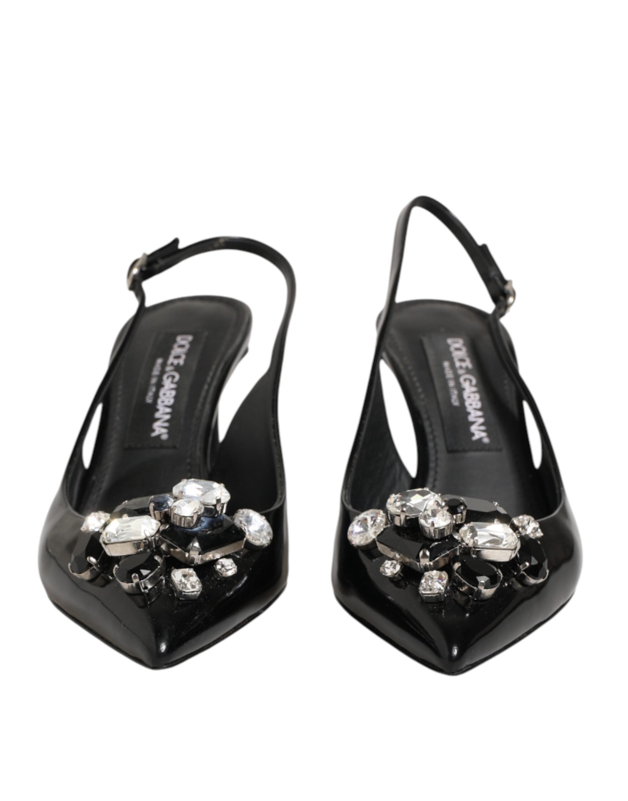 Dolce & Gabbana Schwarze Lackleder-Slingback-Schuhe mit Kristallen