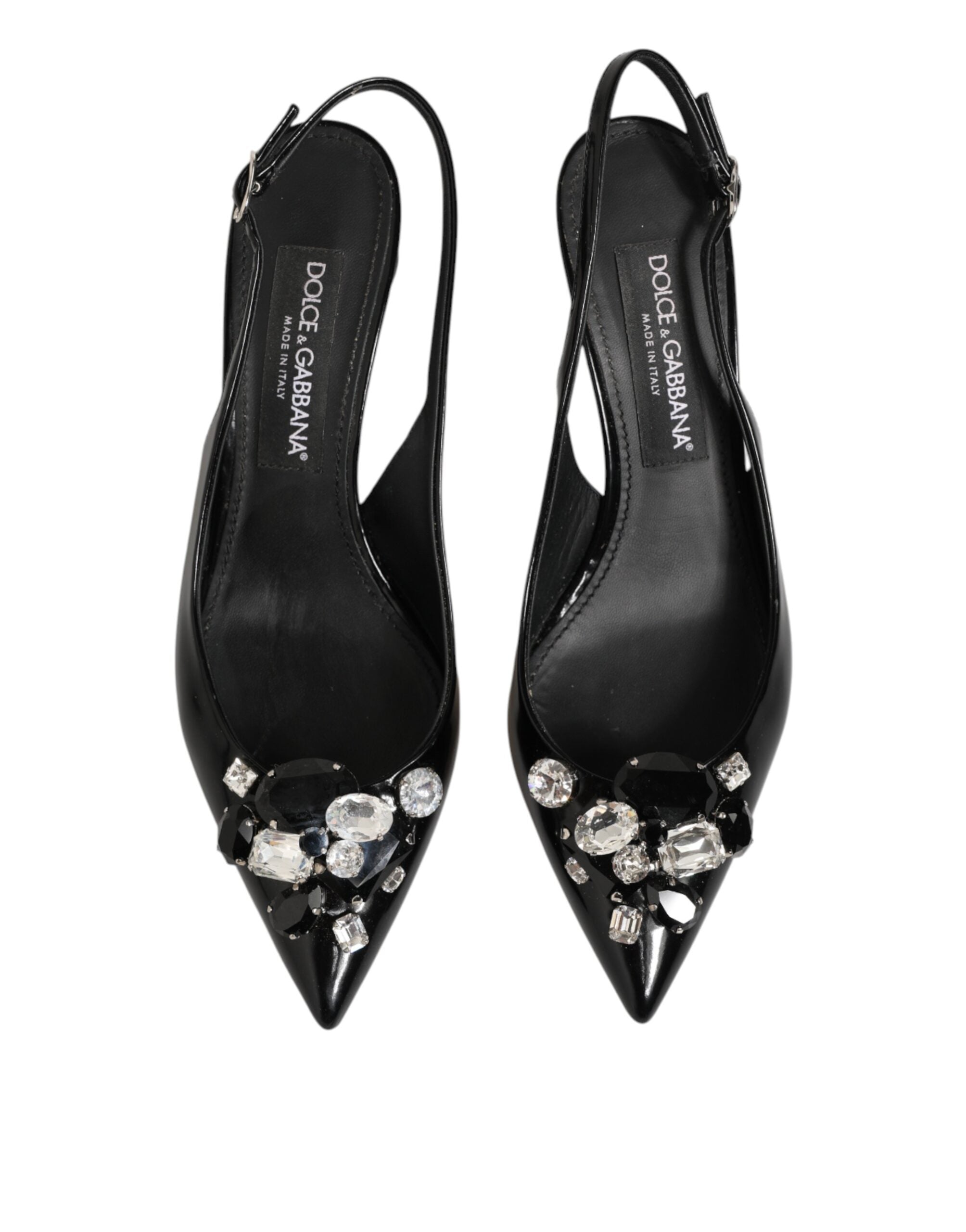 Dolce & Gabbana Schwarze Lackleder-Slingback-Schuhe mit Kristallen
