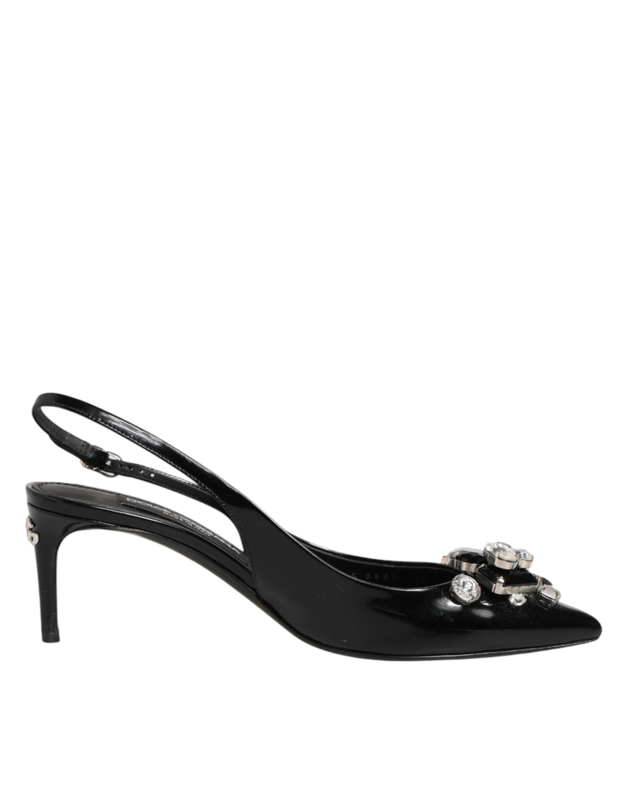 Dolce & Gabbana Schwarze Lackleder-Slingback-Schuhe mit Kristallen