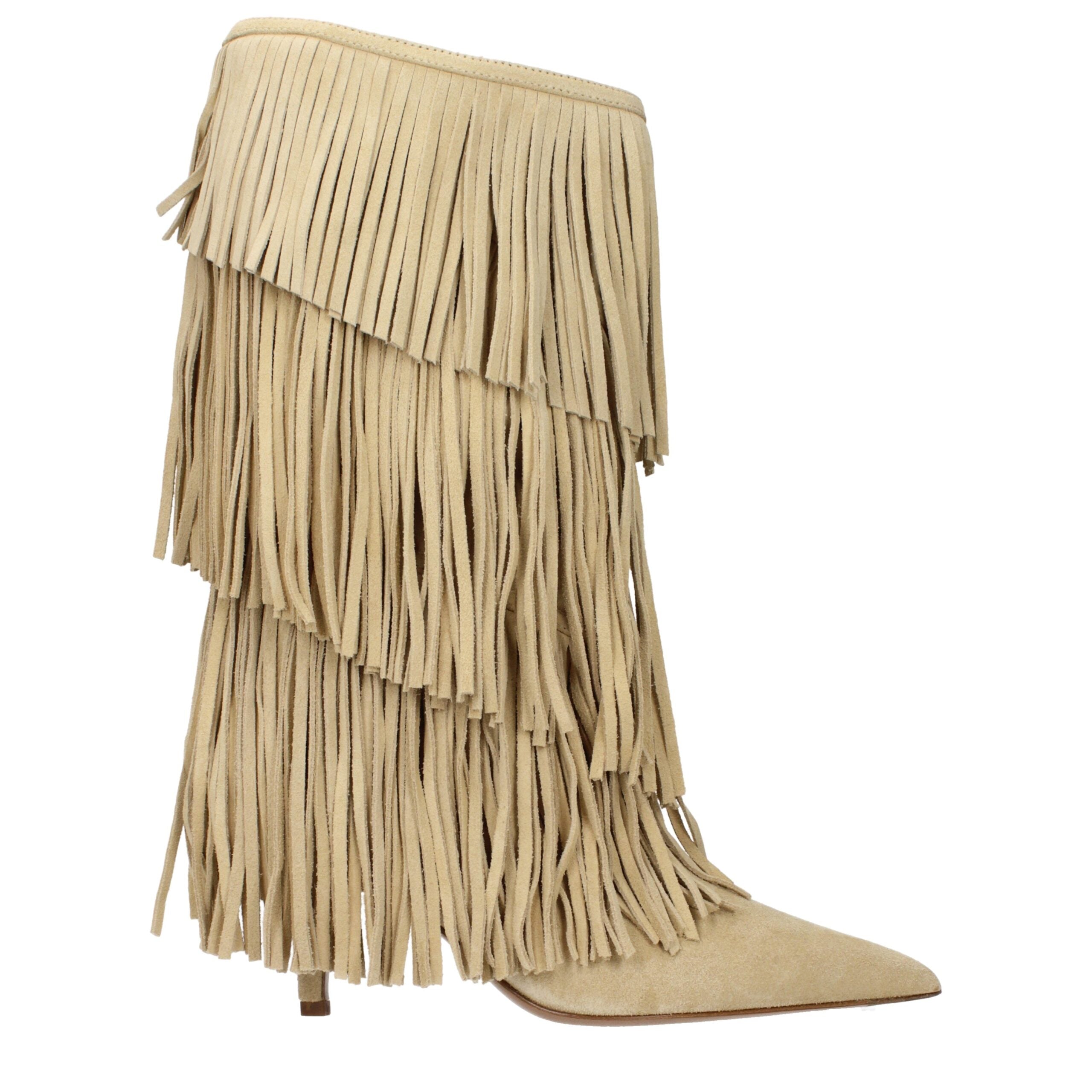 Paris Texas Beigefarbene Leder-Flachstiefel