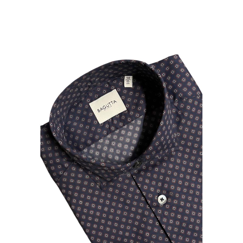 Bagutta Blaues Baumwollhemd für Herren, Slim Fit