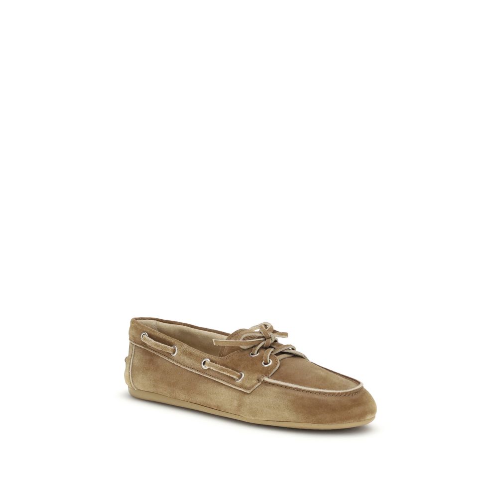 Miu Miu Beige Calf Leather Bos Taurus Slip-On Loafers