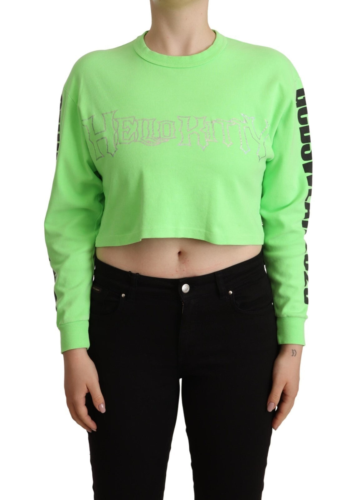 GCDS Mintgrüner Bedruckter Langarm-Cropped-Pullover