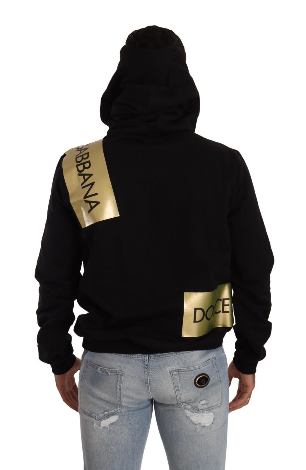 Dolce & Gabbana Schwarzer Goldener Kapuzenpullover aus Baumwolle für Herren