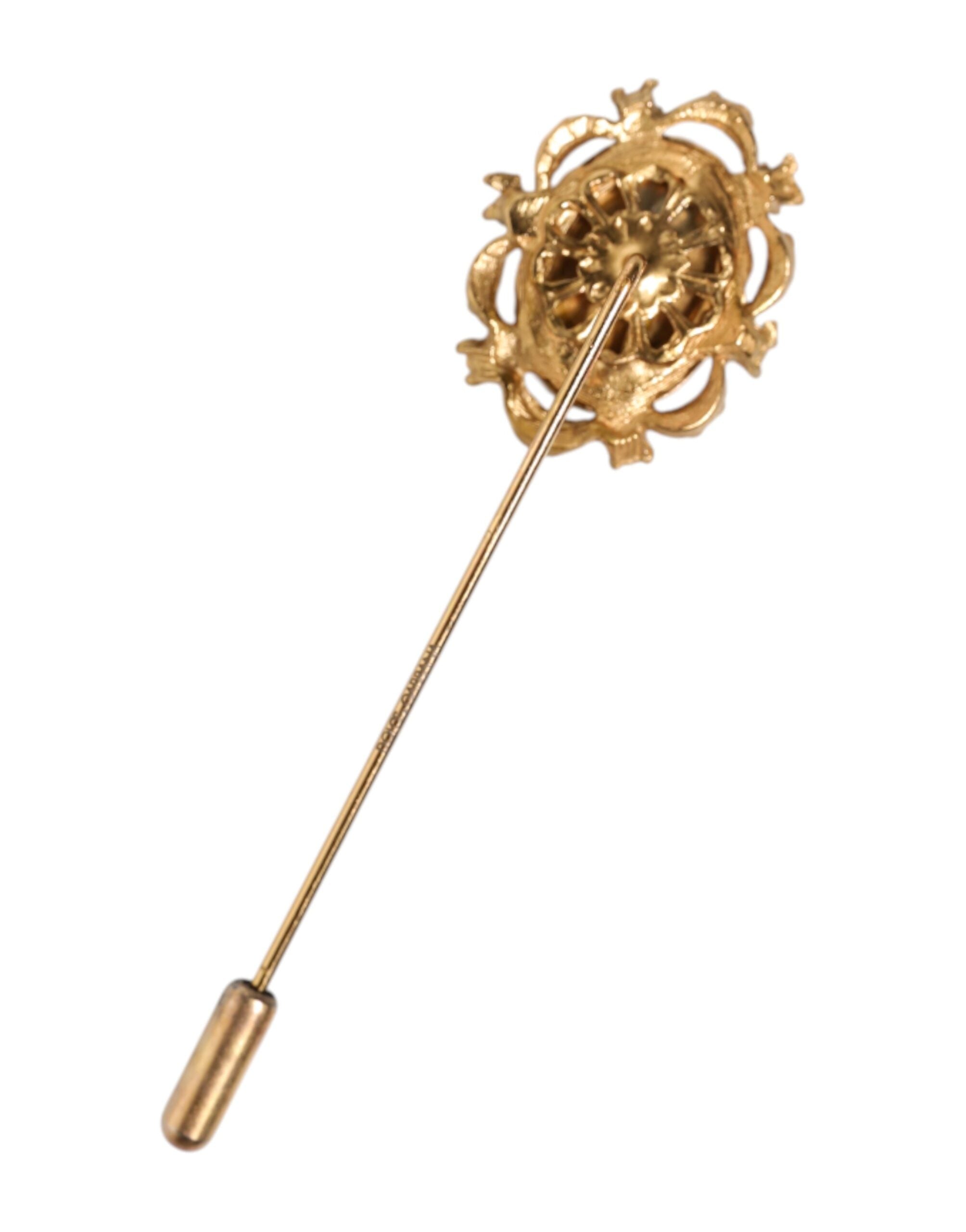 Dolce & Gabbana Goldfarbener Herren-Anstecker mit grünem Stein im Antik-Look
