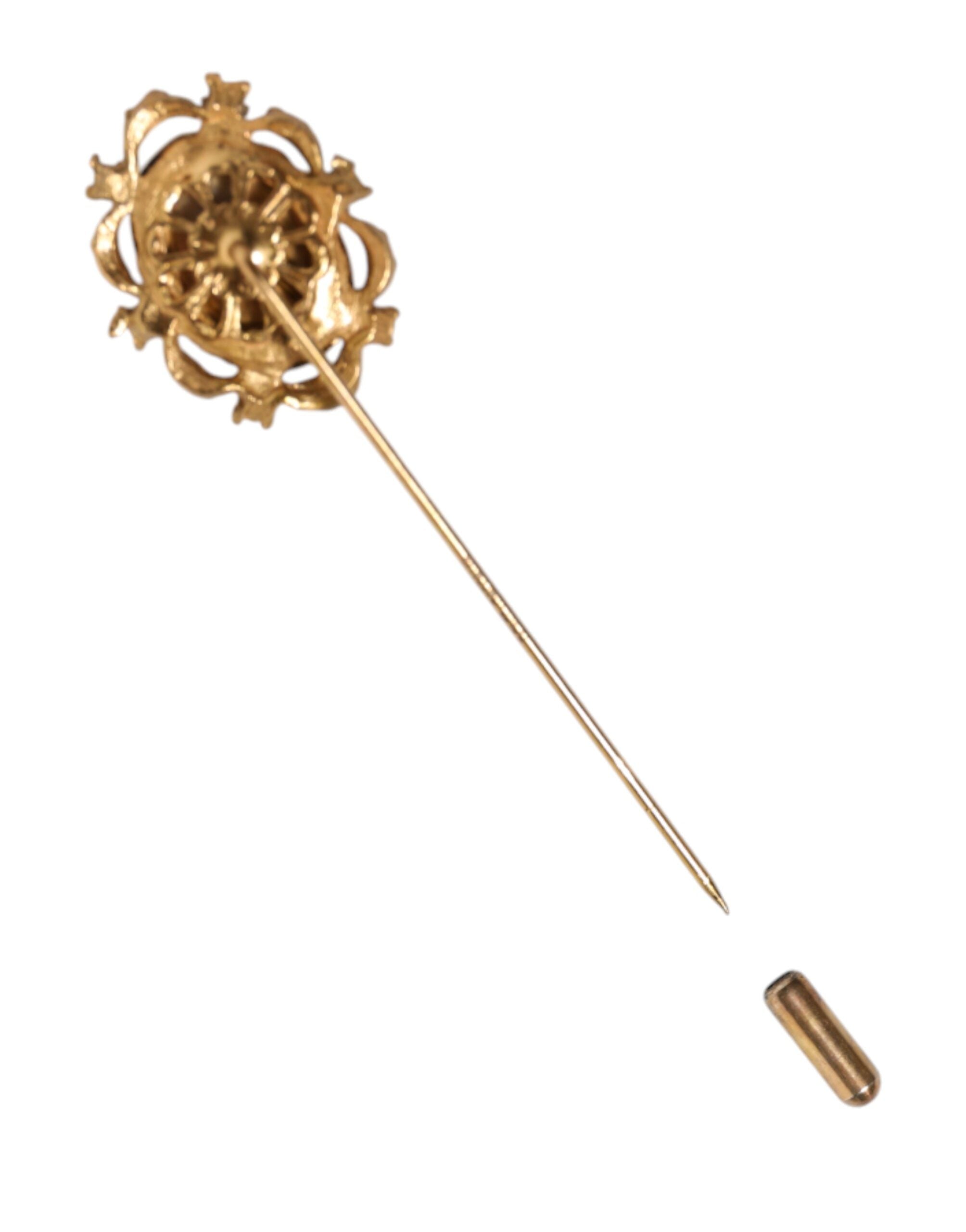 Dolce & Gabbana Goldfarbener Herren-Anstecker mit grünem Stein im Antik-Look