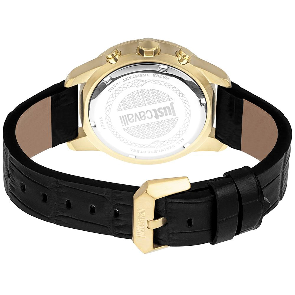 Just Cavalli Schwarze Leder-Dress-Watch