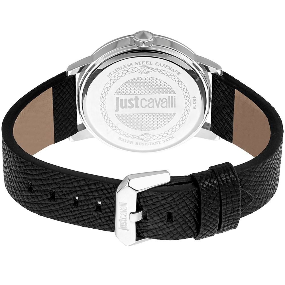 Just Cavalli Schwarze Leder-Armbanduhr