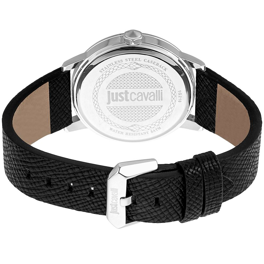 Just Cavalli Schwarze Leder-Armbanduhr