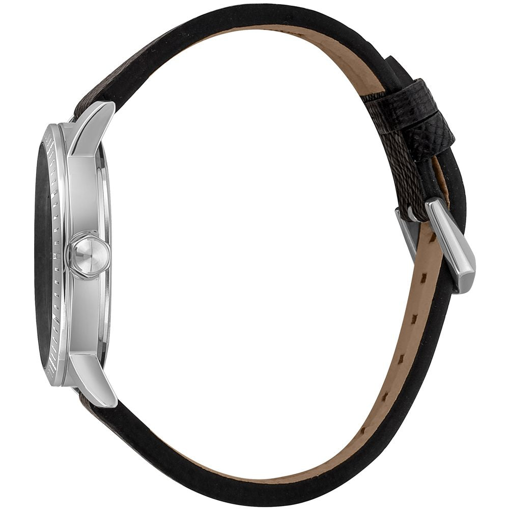 Just Cavalli Schwarze Leder-Armbanduhr