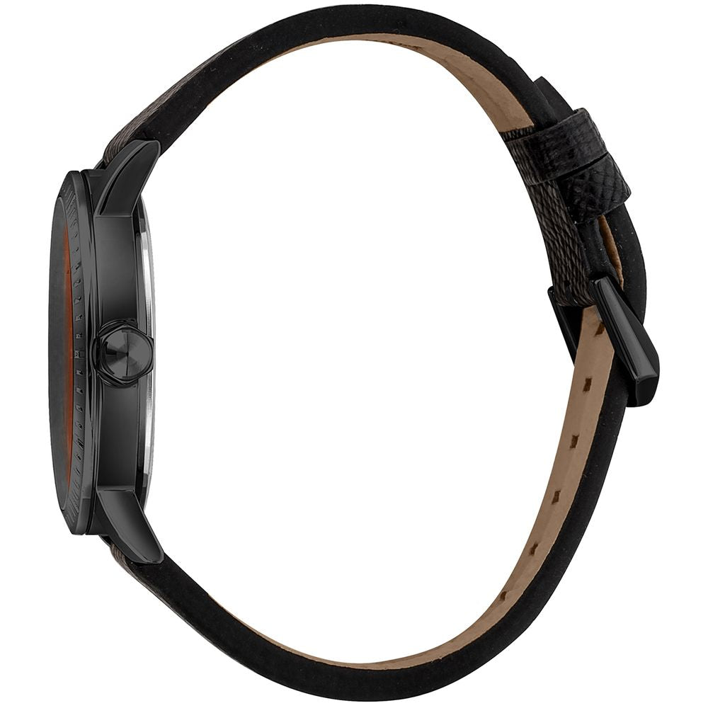 Just Cavalli Schwarze Leder-Dress-Uhr