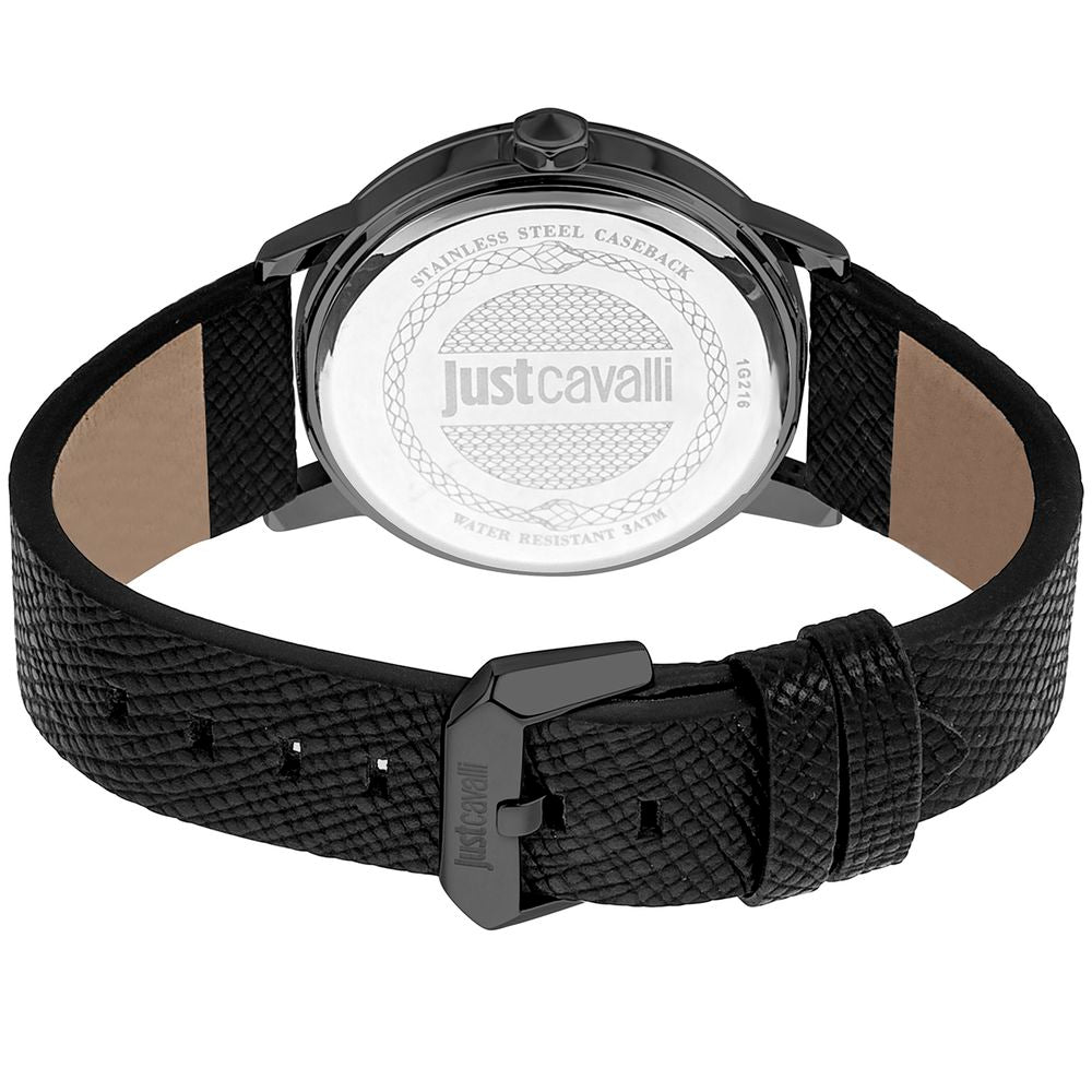 Just Cavalli Schwarze Leder-Dress-Watch