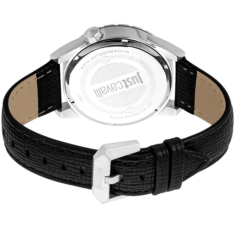 Just Cavalli Schwarze Leder-Dress-Watch