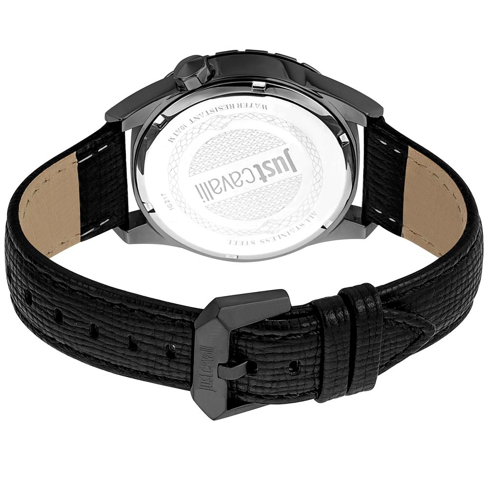 Just Cavalli Schwarze Leder-Armbanduhr