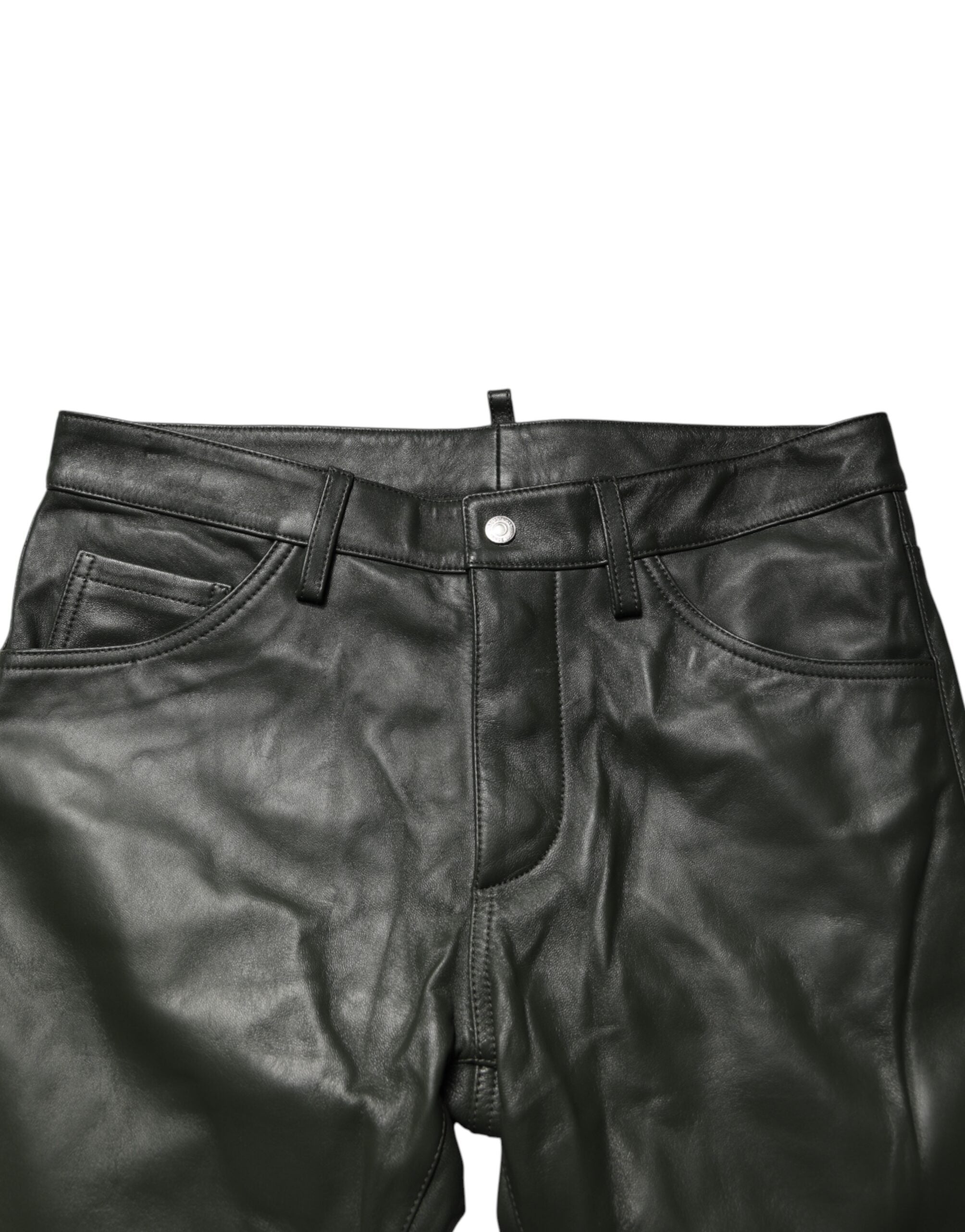 Dsquared² Schwarze Lederhose aus Vollnarbenleder mit mittelhohem Bund