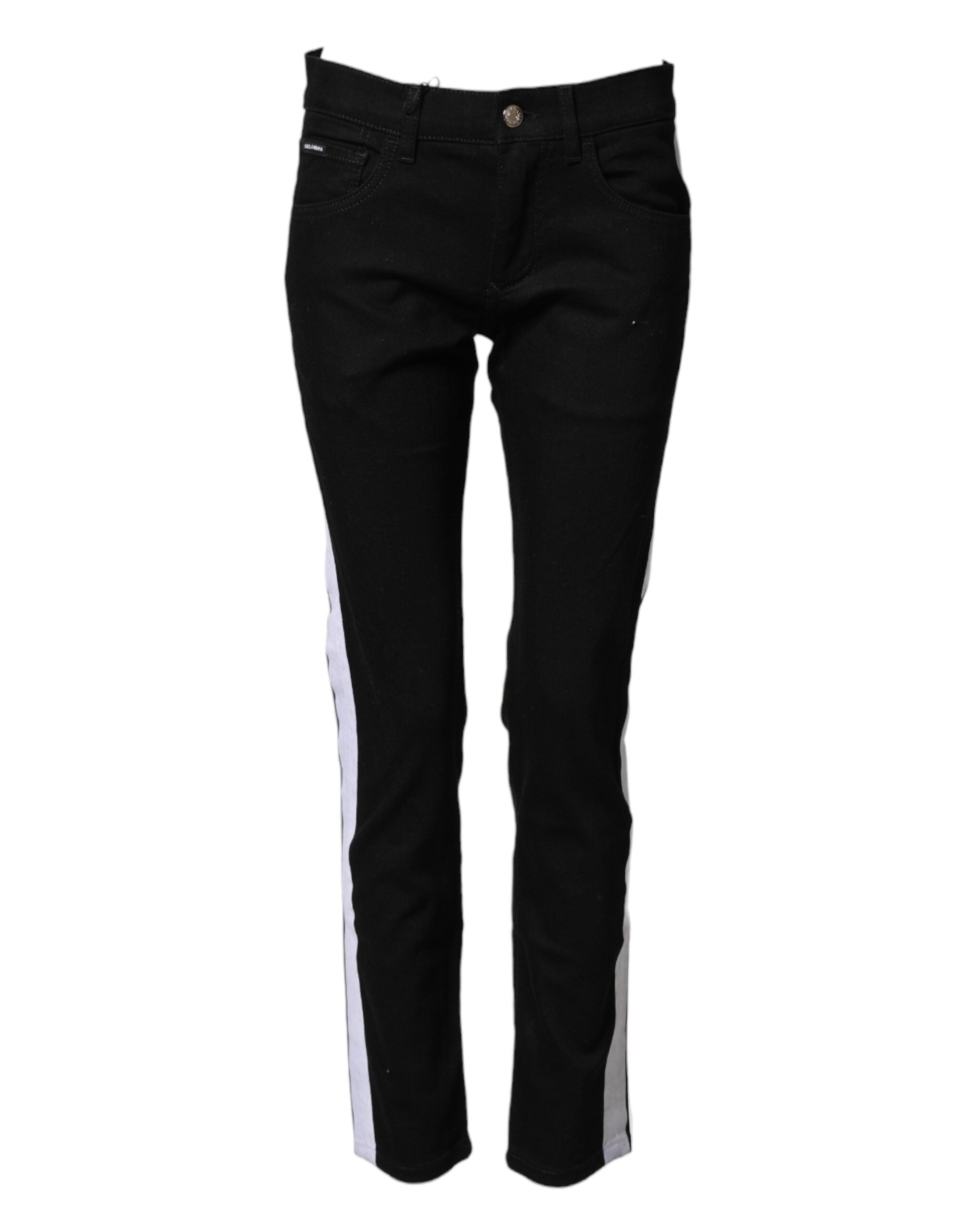 Dolce & Gabbana Schwarze Baumwoll-MidWaist-Skinny-Denim-Logo-Jeans