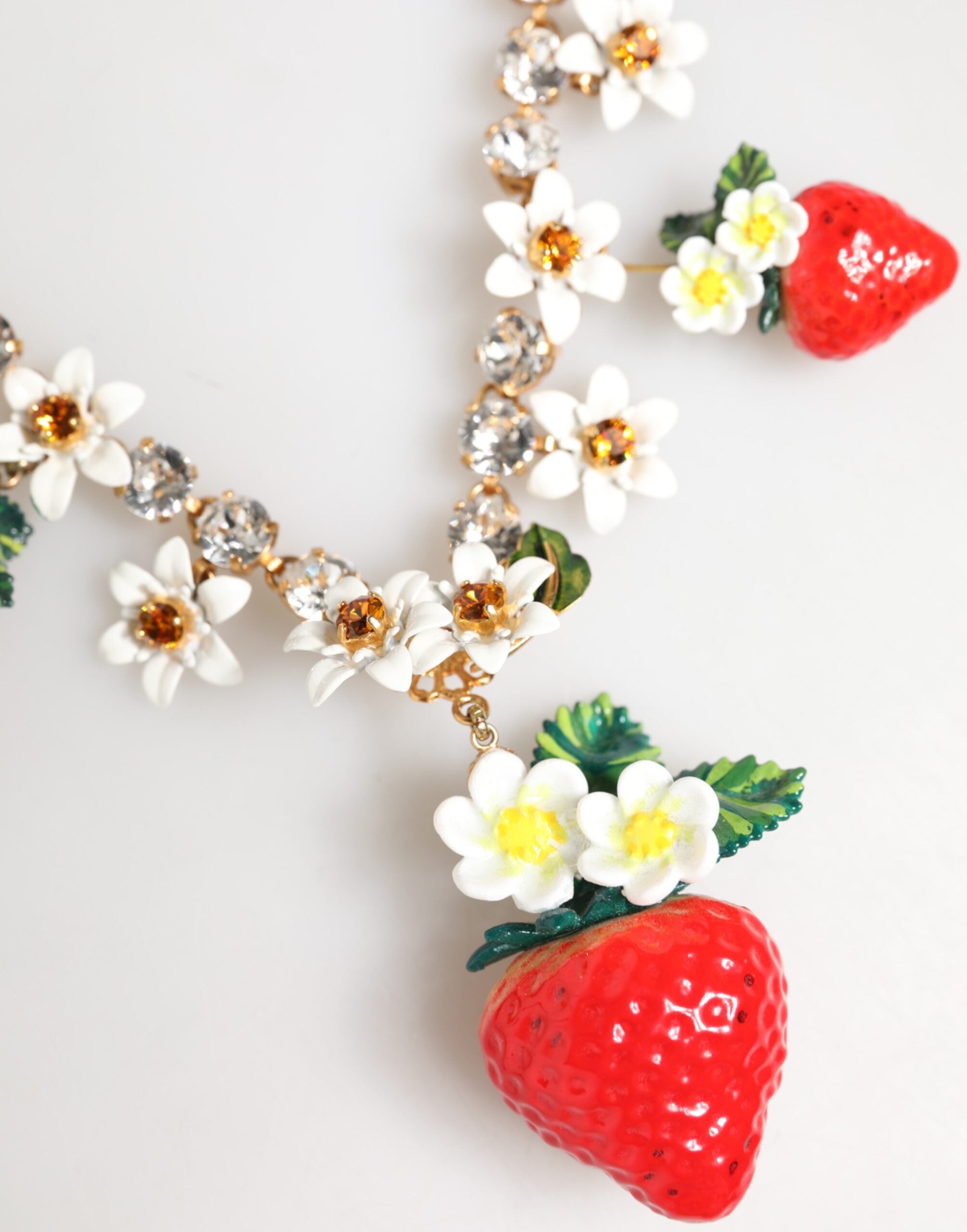 Dolce & Gabbana Goldene Messing-Halskette mit Obst- und Blumenanhängern und Kristalllogo