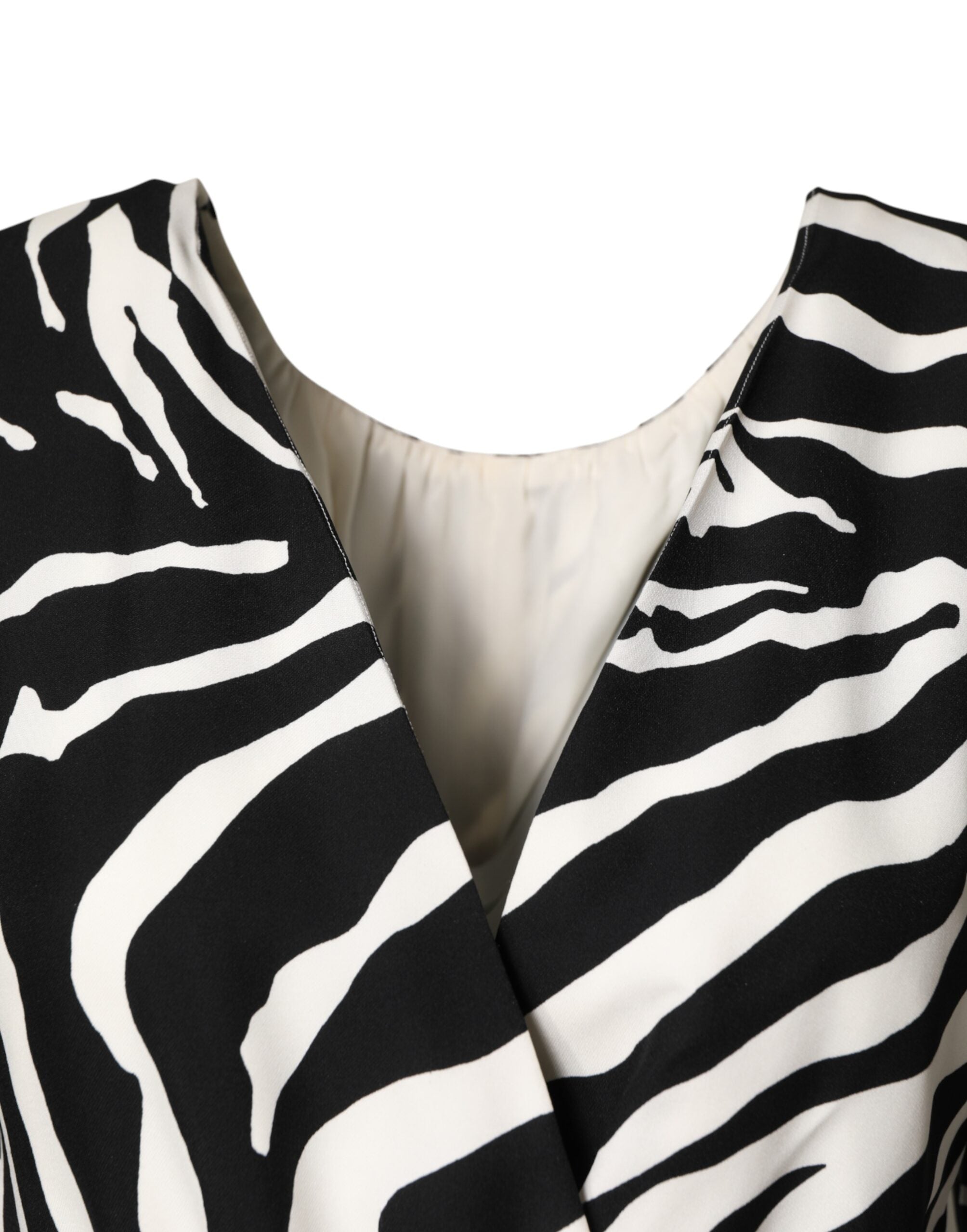 Dolce & Gabbana Schwarzes, weißes Zebra-Seidenkleid mit kurzem Schnitt