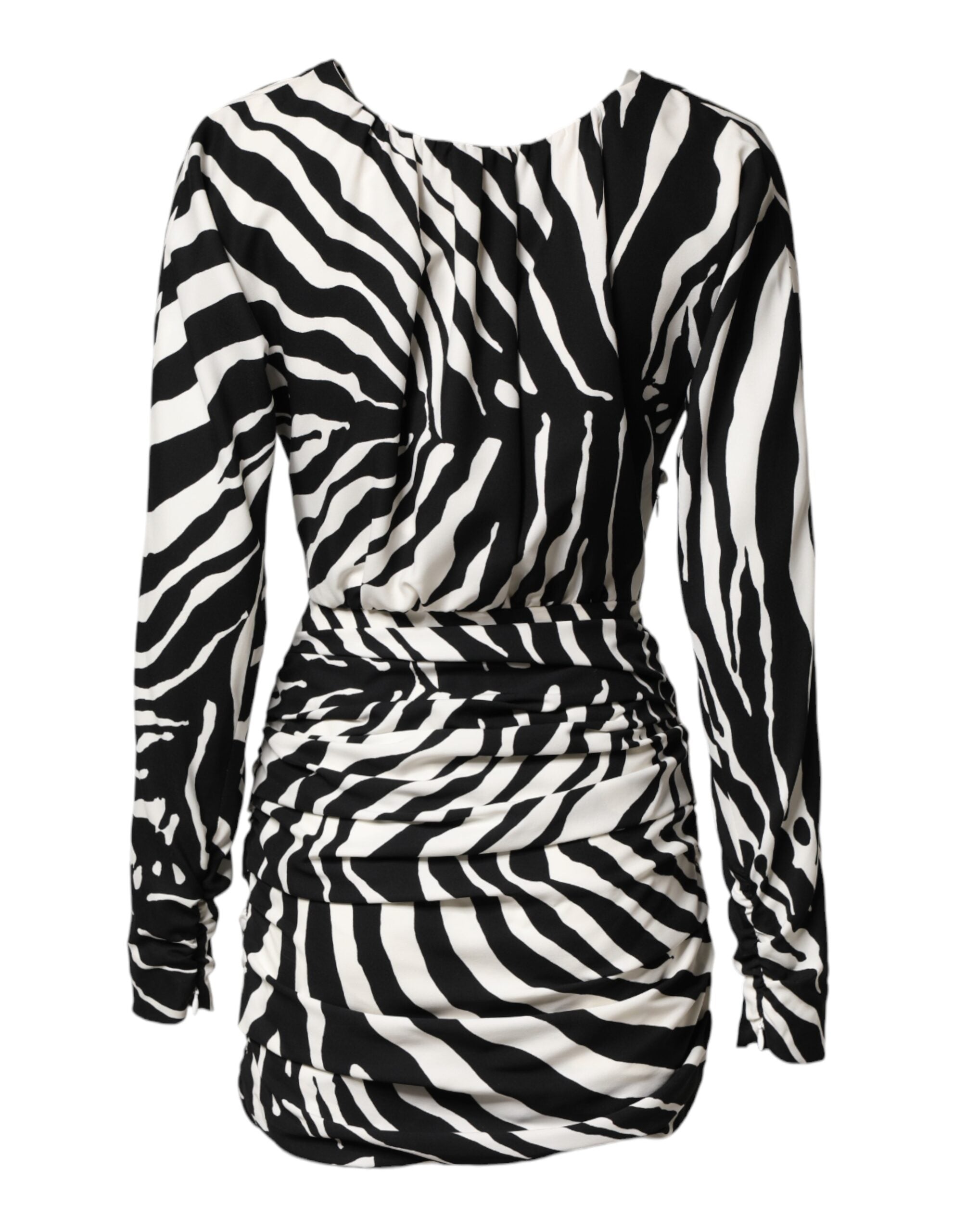 Dolce & Gabbana Schwarzes, weißes Zebra-Seidenkleid mit kurzem Schnitt