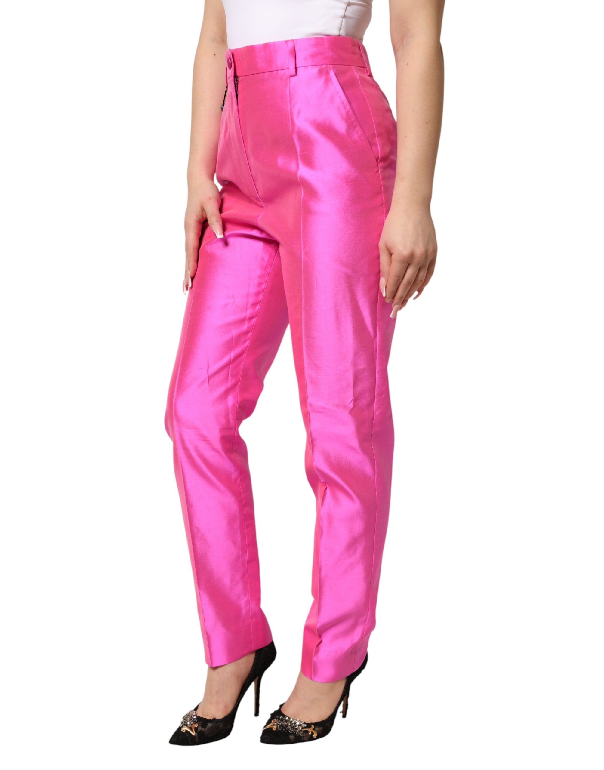 Dolce & Gabbana Pinke Seidenhose mit hohem Bund