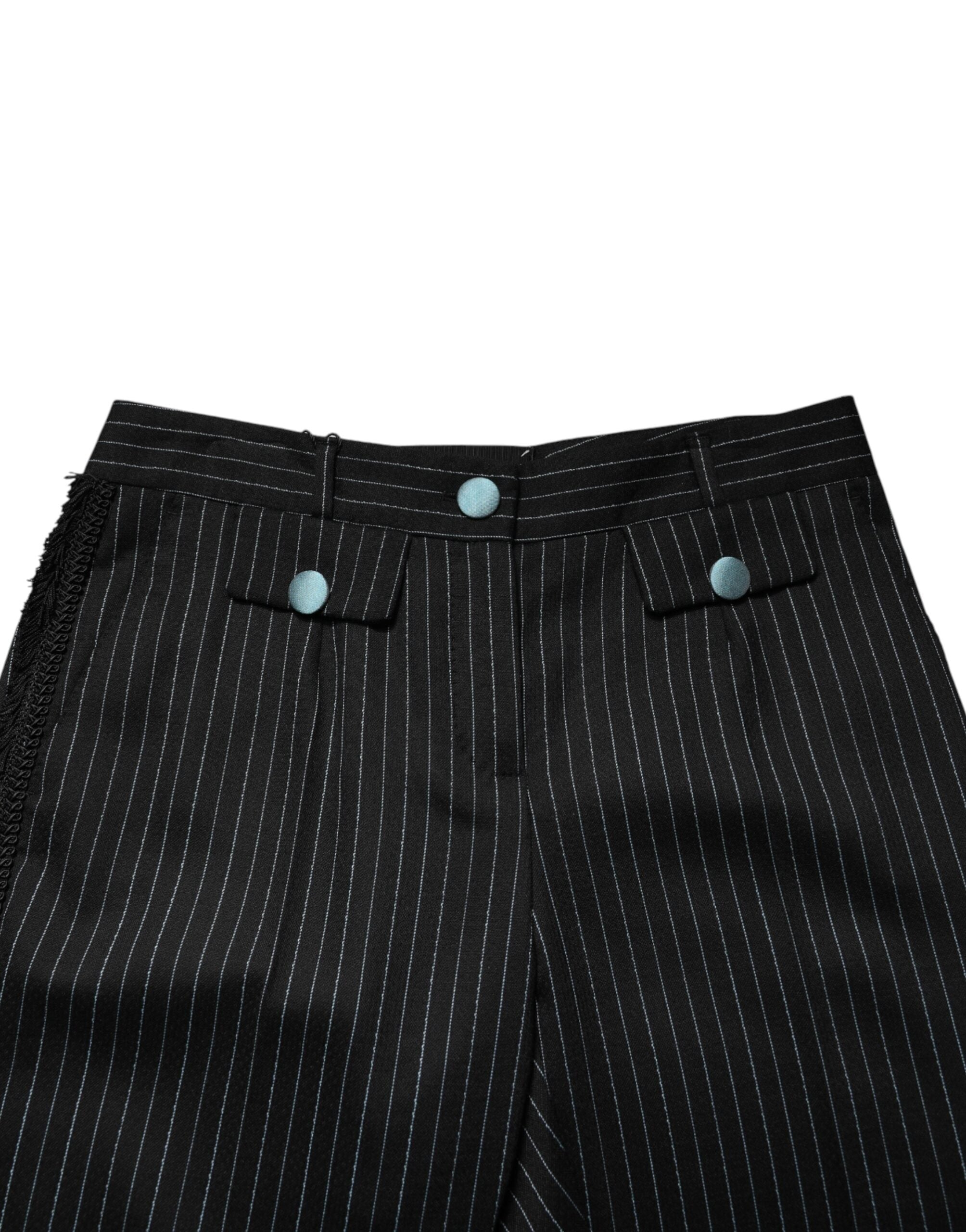 Dolce & Gabbana Schwarze Wollhose mit Streifen im Cropped-Stil