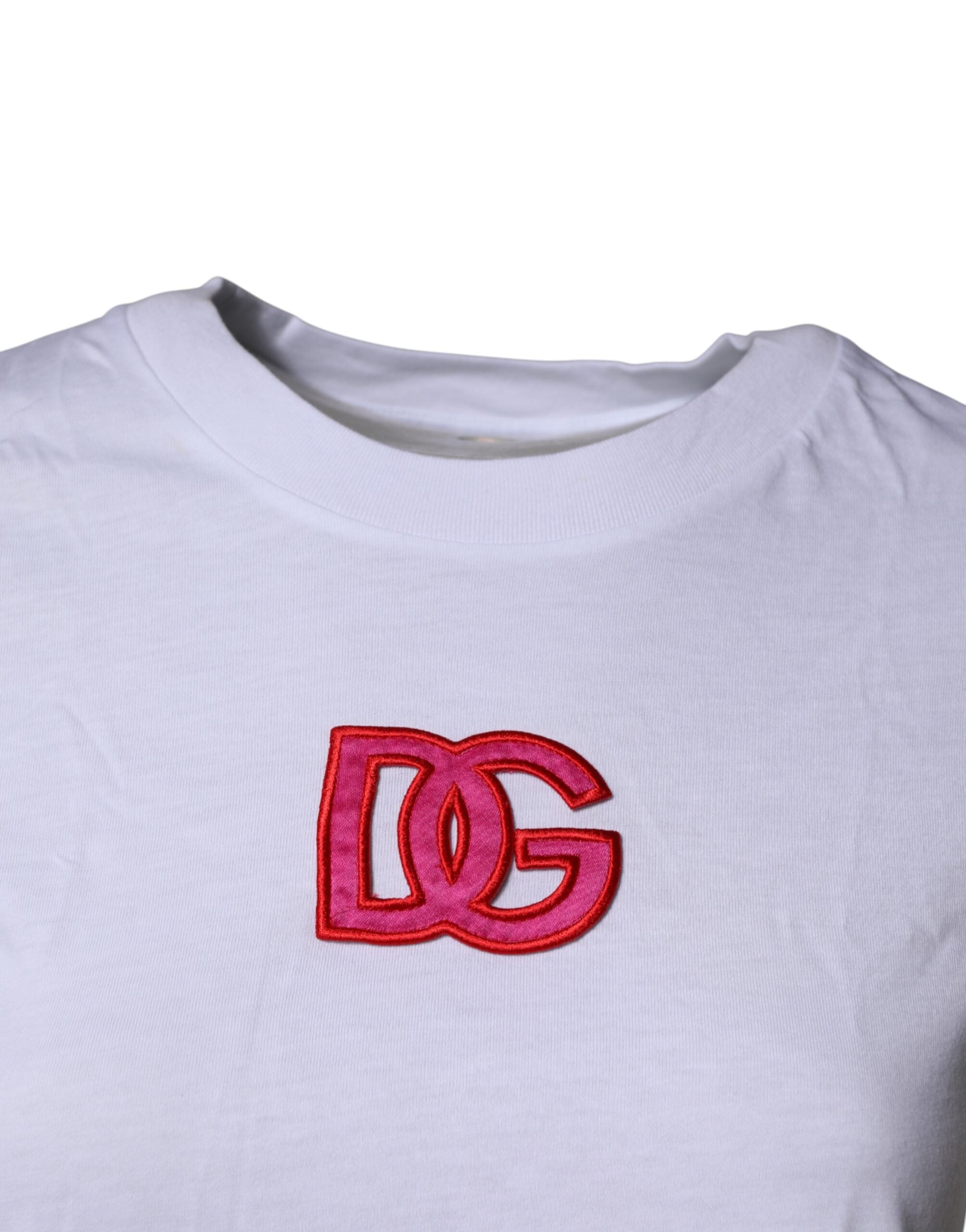 Dolce & Gabbana Weißes T-Shirt mit Rundhalsausschnitt und kurzem Arm mit DG-Logo