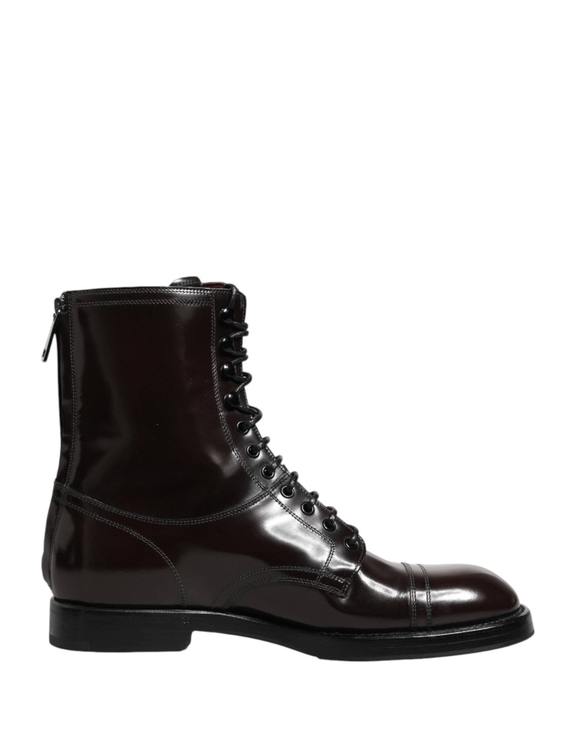 Dolce & Gabbana Schwarze Leder-Schnürstiefel bis zur Mitte der Wade