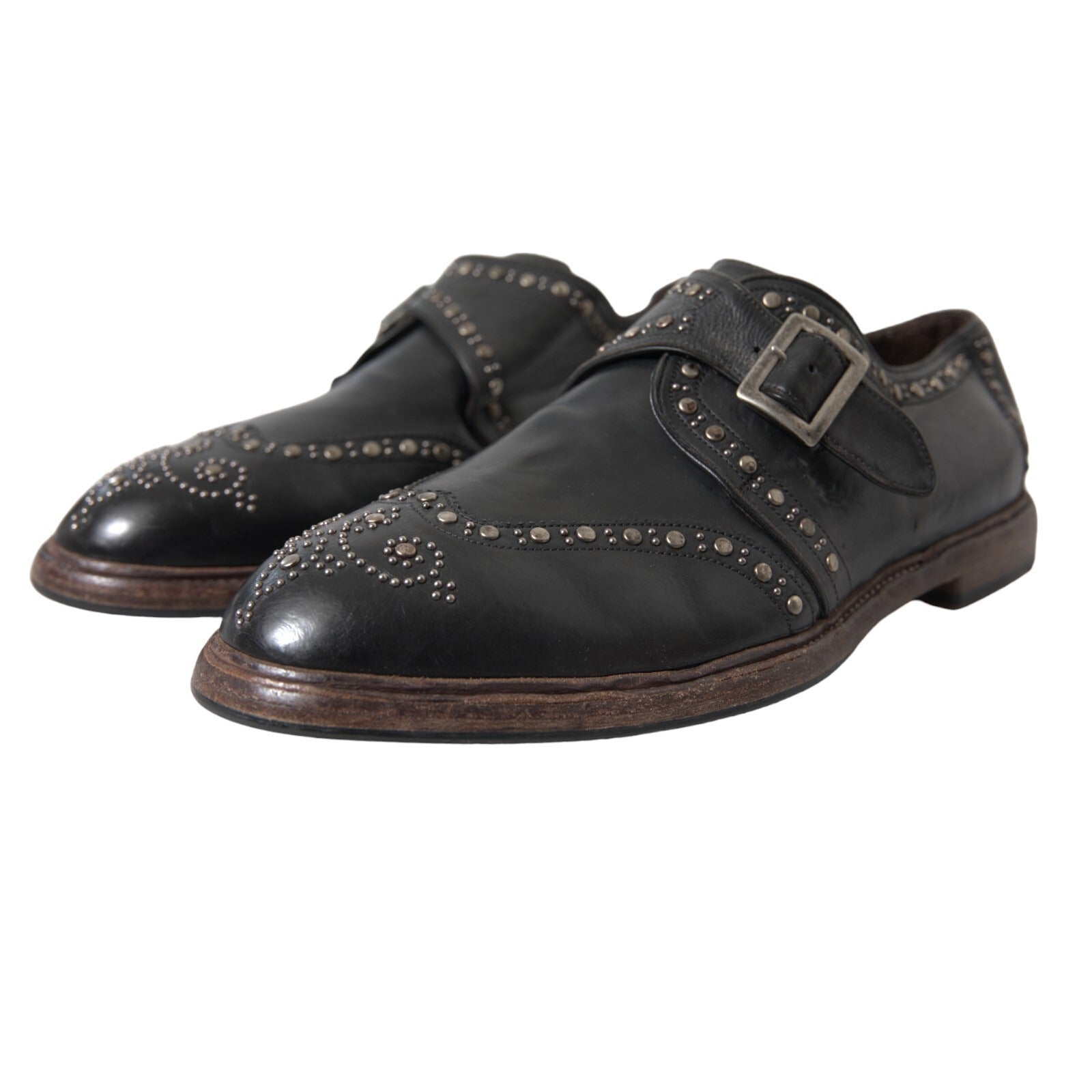Dolce & Gabbana Schwarze Leder-Monk-Schuhe mit Nieten