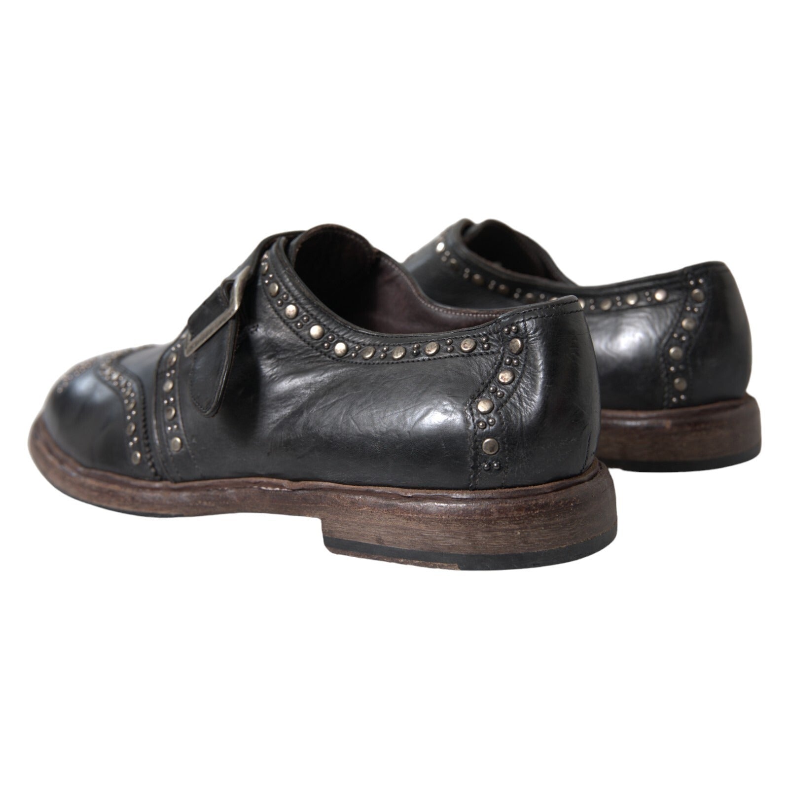 Dolce & Gabbana Schwarze Leder-Monk-Schuhe mit Nieten