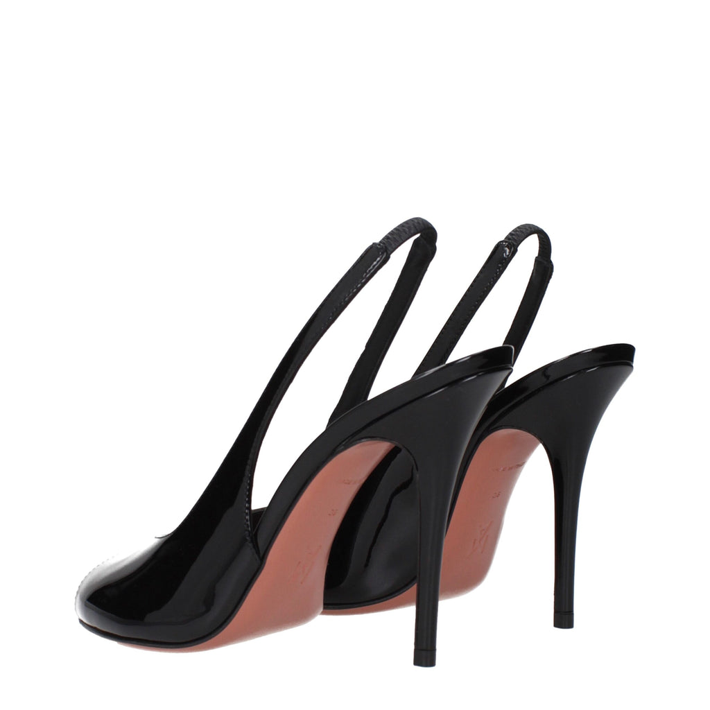 Amina Muaddi Schwarze Leder-Stilettosandalen