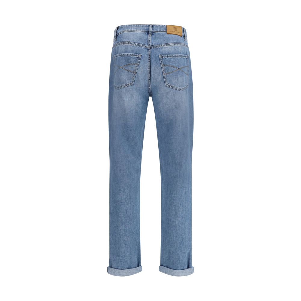Brunello Cucinelli Light Blue Cotton Straight-Leg Jeans